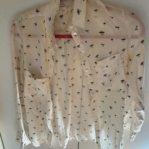 Club Monaco Women's White Blouse with Black Mushroom Print